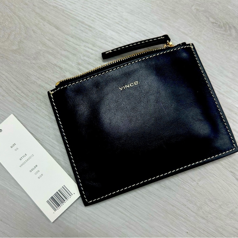 Vince Zip Pouch/Clutch in Black Leather/Green Suede.
